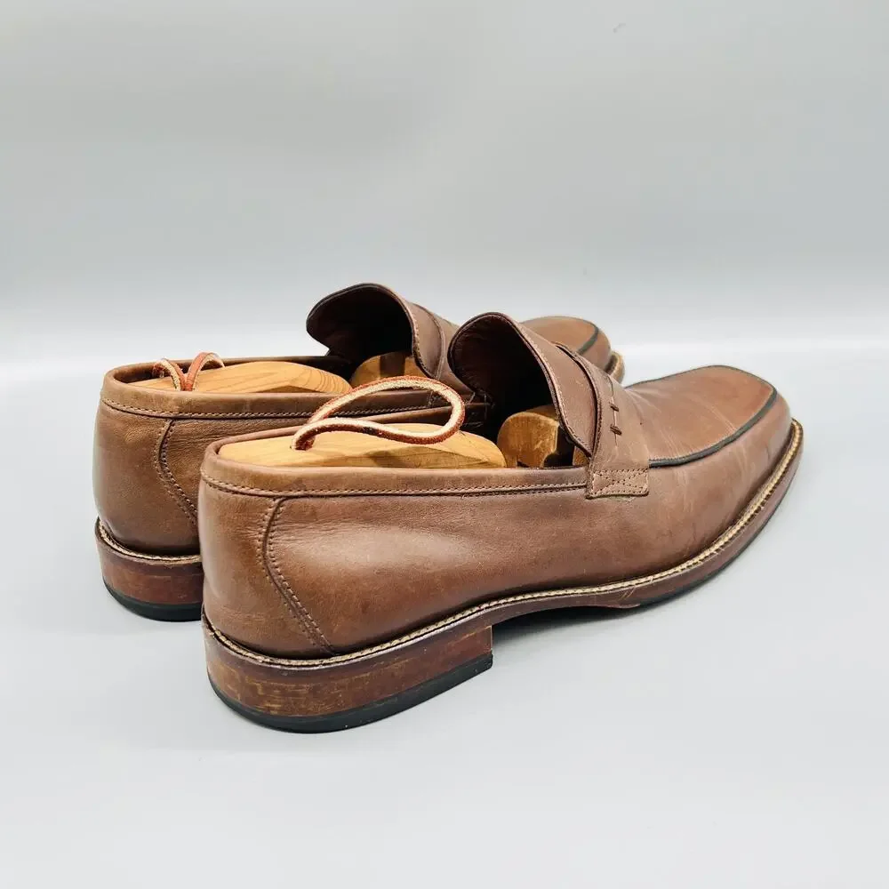 Johnston & Murphy Shoes Mens 9 Brown Leather Slip On Penny Loafer Square Toe